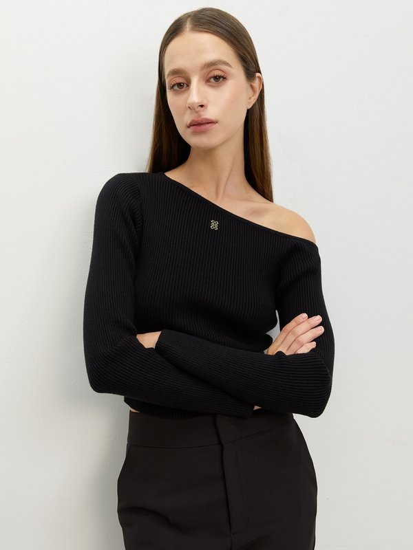pomelo Pomelo Asymmetric Knit Top - Black