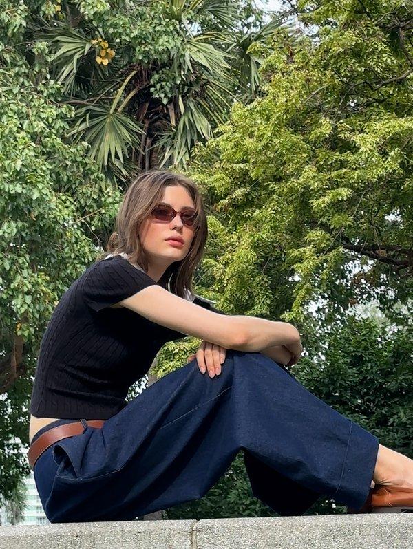 pomelo Pomelo Asymmetric Knit Top - Black