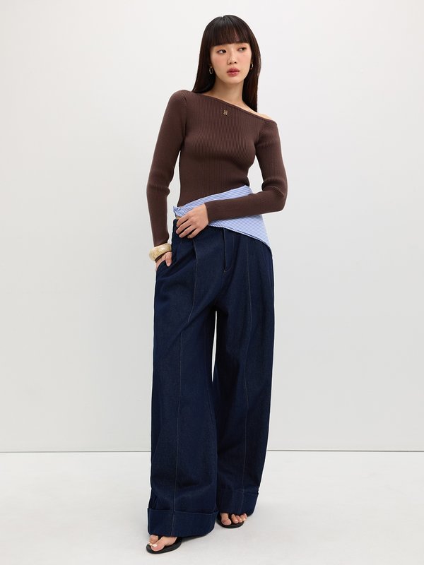 Pomelo Pomelo Asymmetric Knit Top - Brown