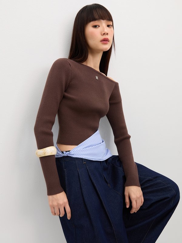 Pomelo Pomelo Asymmetric Knit Top - Brown