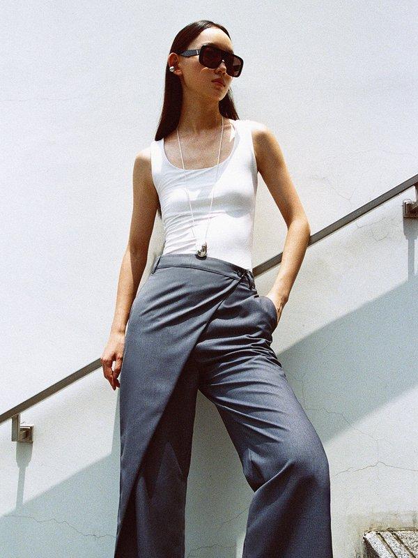 Pomelo Pomelo Asymmetric Layered Pants - Mid Grey