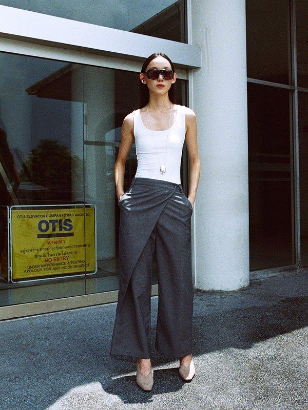Pomelo Pomelo Asymmetric Layered Pants - Mid Grey