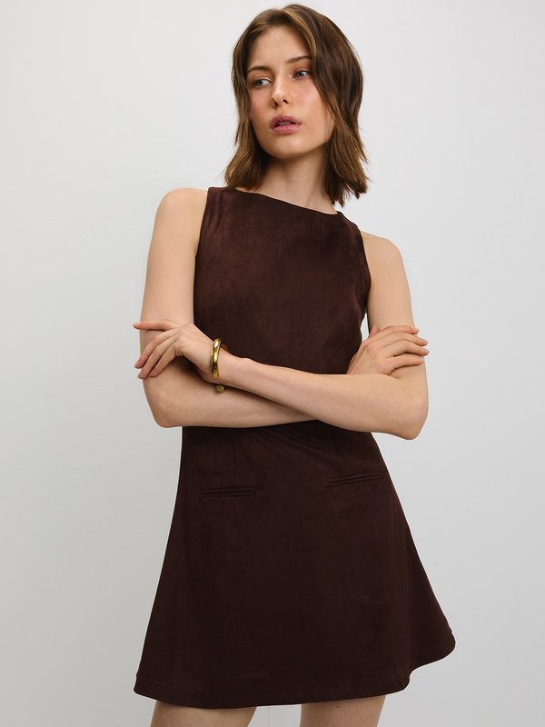 Pomelo Pomelo Asymmetric Neckline Dress - Brown