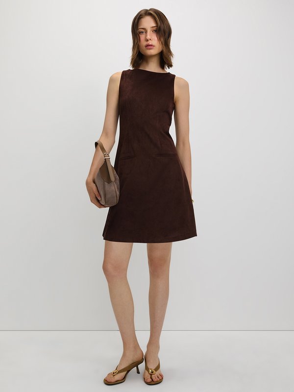 pomelo Pomelo Asymmetric Neckline Dress - Brown