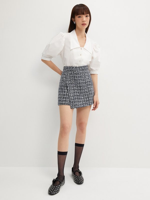 Pomelo Pomelo Asymmetric Tweed Skort - Navy