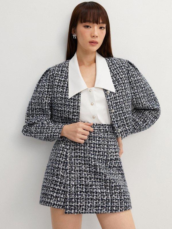 Pomelo Pomelo Asymmetric Tweed Skort - Navy