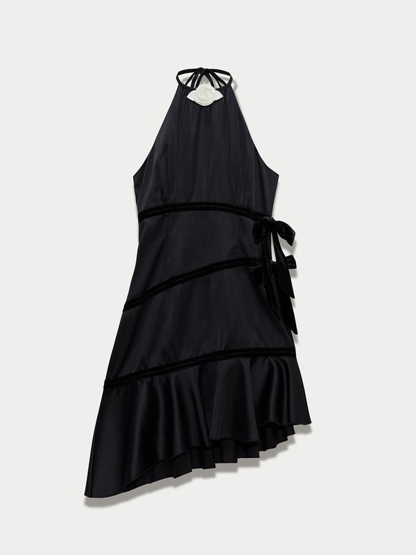 Pomelo Pomelo Asymmetric Velvet Bow Dress - Black