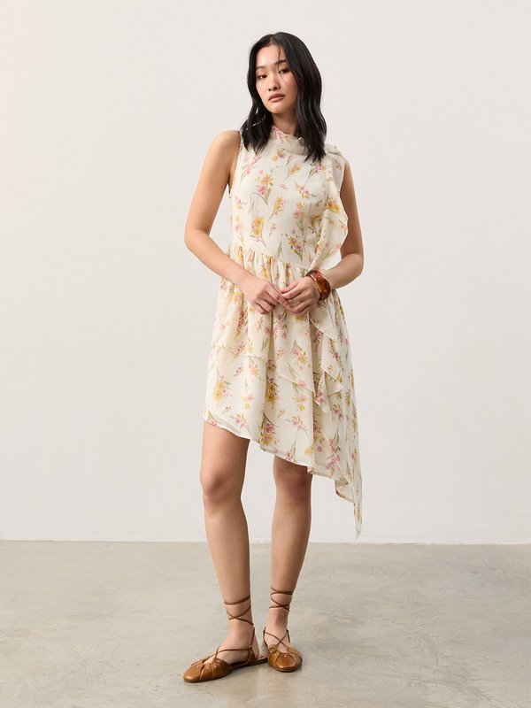 Pomelo Pomelo Asymmetrical Floral Dress - Yellow