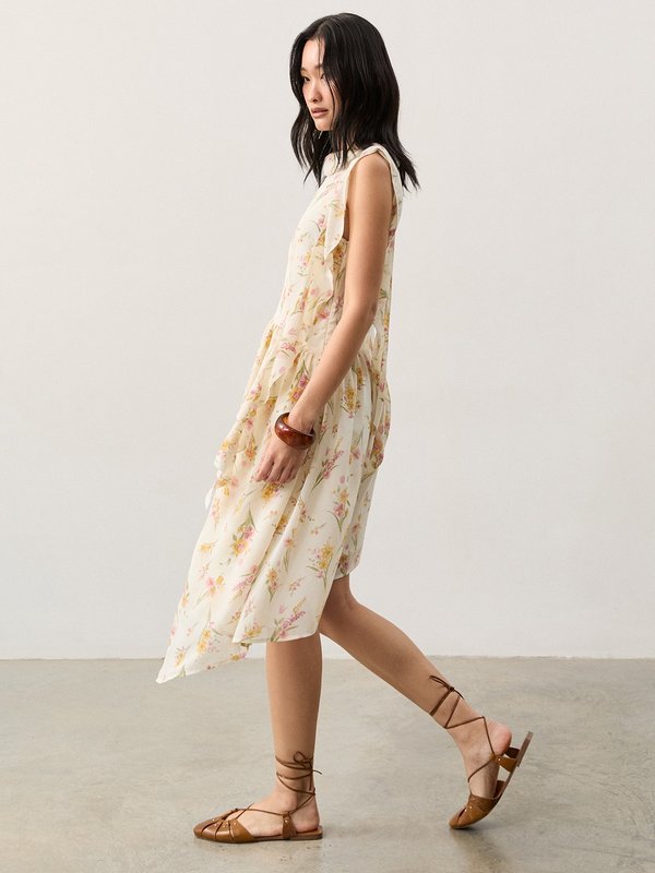 Pomelo Pomelo Asymmetrical Floral Dress - Yellow