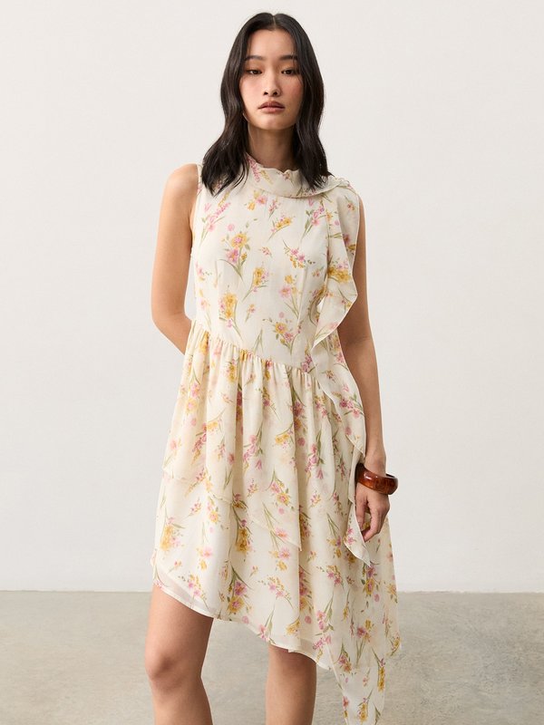 Pomelo Pomelo Asymmetrical Floral Dress - Yellow