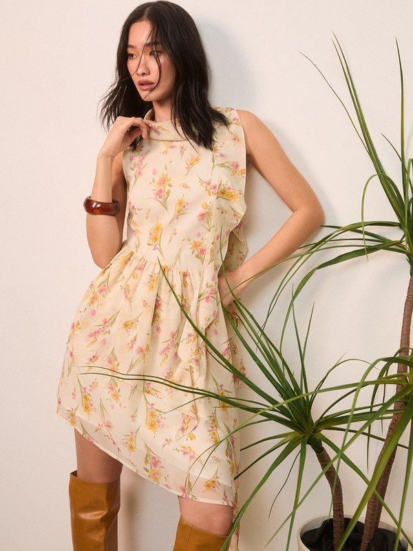 pomelo Pomelo Asymmetrical Floral Dress - Yellow