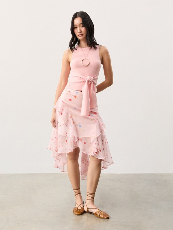 Pomelo Pomelo Asymmetrical Floral Skirt - Pink
