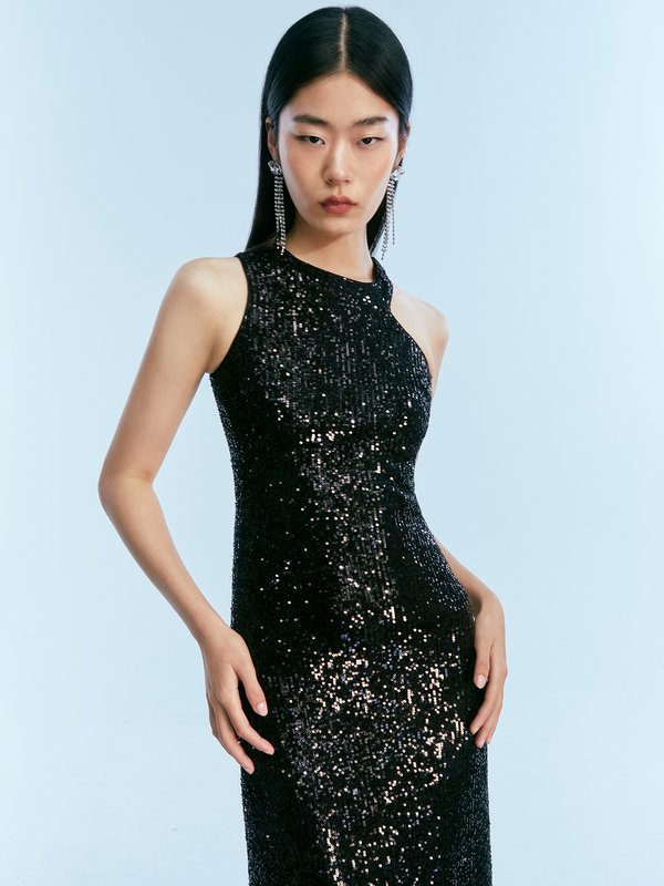 Pomelo Pomelo Asymmetrical Midi Dress - Black