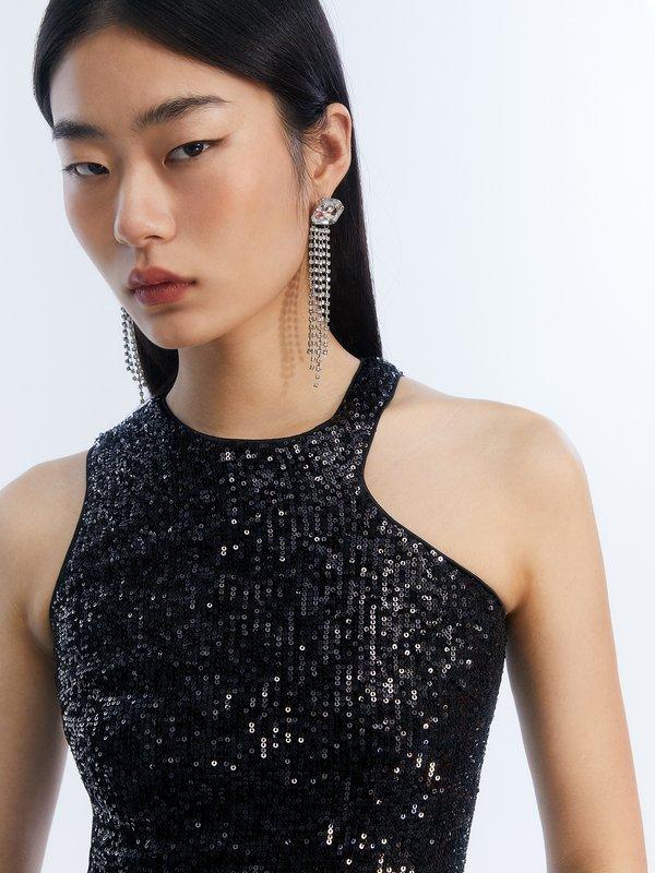 Pomelo Pomelo Asymmetrical Midi Dress - Black