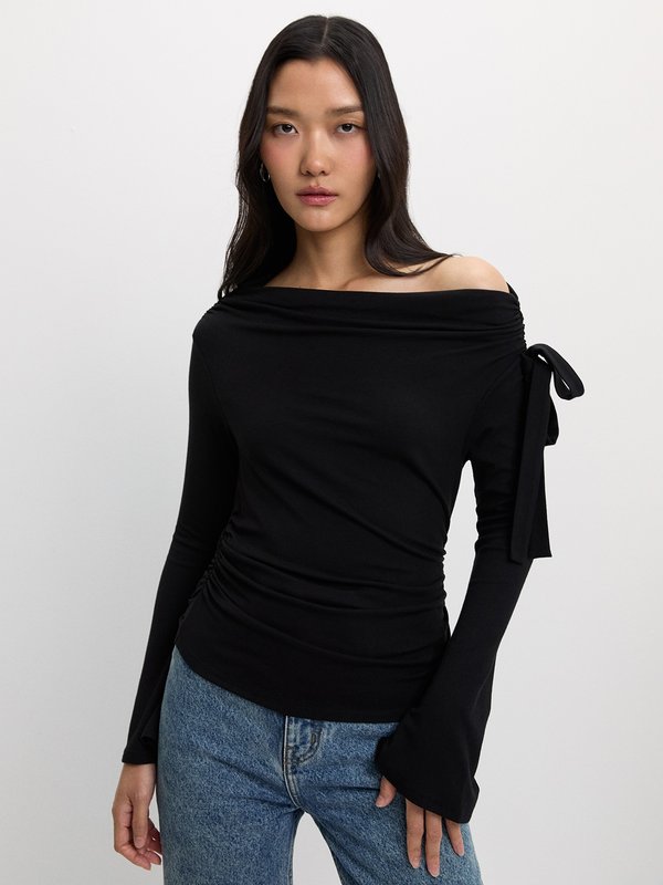 Pomelo Pomelo Asymmetrical Off-shoulder Top - Black