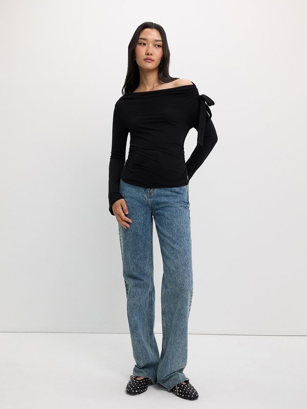 Pomelo Pomelo Asymmetrical Off-shoulder Top - Black