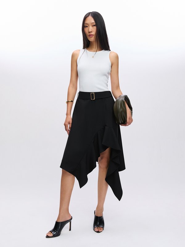 Pomelo Pomelo Asymmetrical Ruffle Skirt - Black