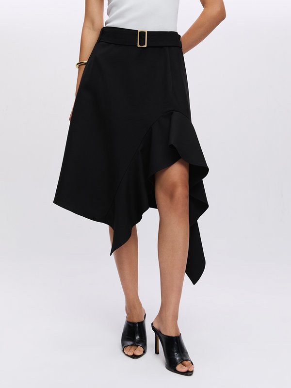 pomelo Pomelo Asymmetrical Ruffle Skirt - Black