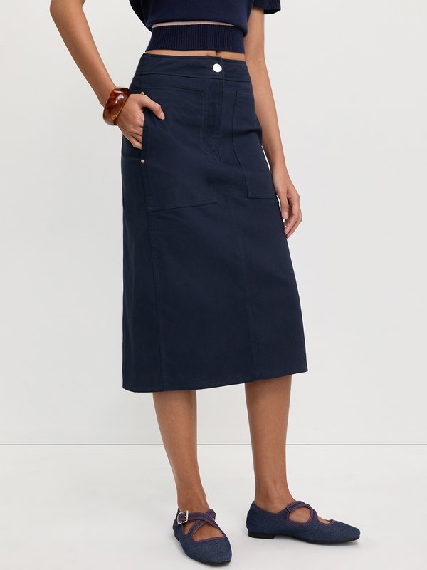 Pomelo Pomelo Back-Slit Cargo Skirt - Navy