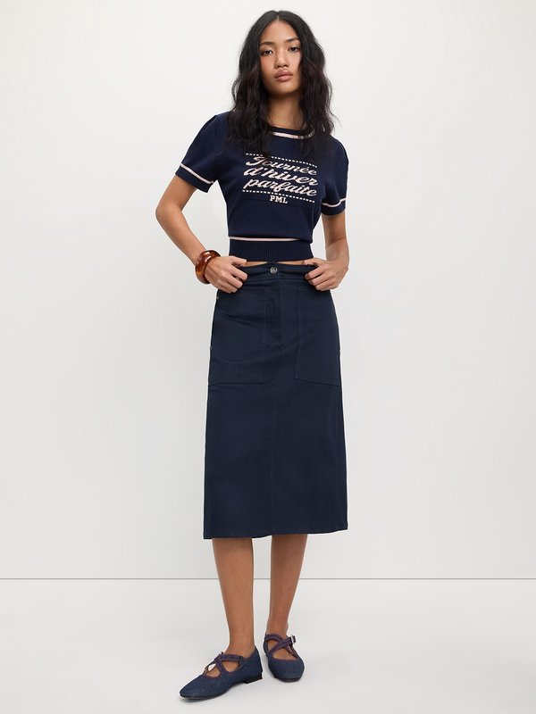 pomelo Pomelo Back-Slit Cargo Skirt - Navy