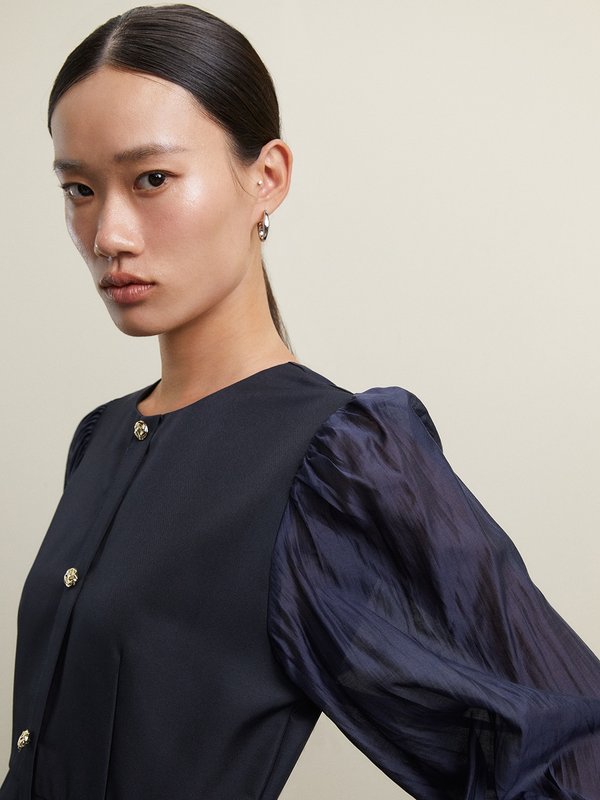 Pomelo Pomelo Balloon Sleeve Dress - Navy