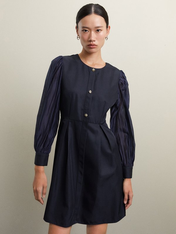 pomelo Pomelo Balloon Sleeve Dress - Navy