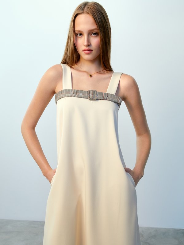 Pomelo Pomelo Belt Detail Midi Dress - Beige