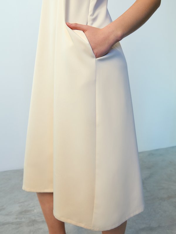 Pomelo Pomelo Belt Detail Midi Dress - Beige