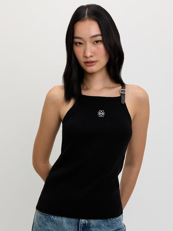 pomelo Pomelo Belt Strap Top - Black