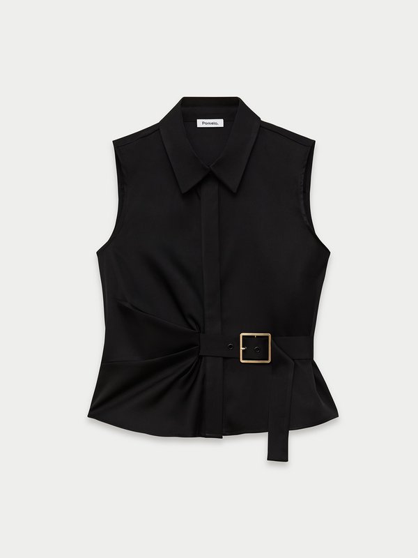 pomelo Pomelo Belted Blouse - Black