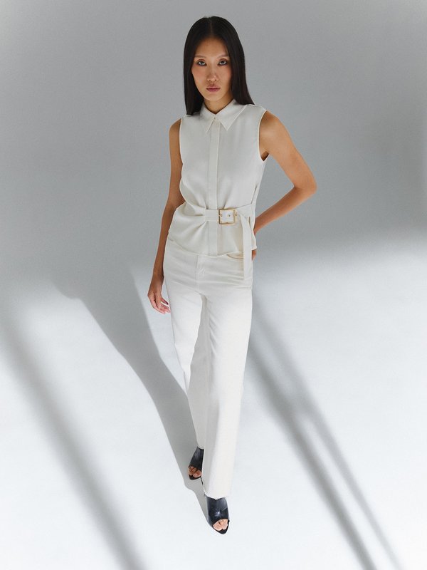 Pomelo Pomelo Belted Blouse - Cream