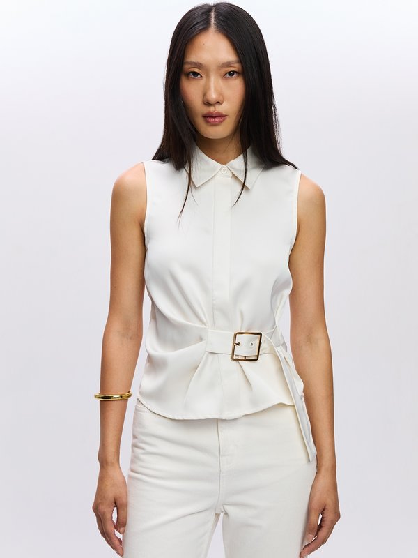 pomelo Pomelo Belted Blouse - Cream