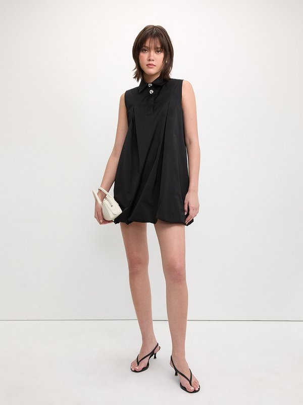Pomelo Pomelo Belted Bubble Skirt Dress - Black