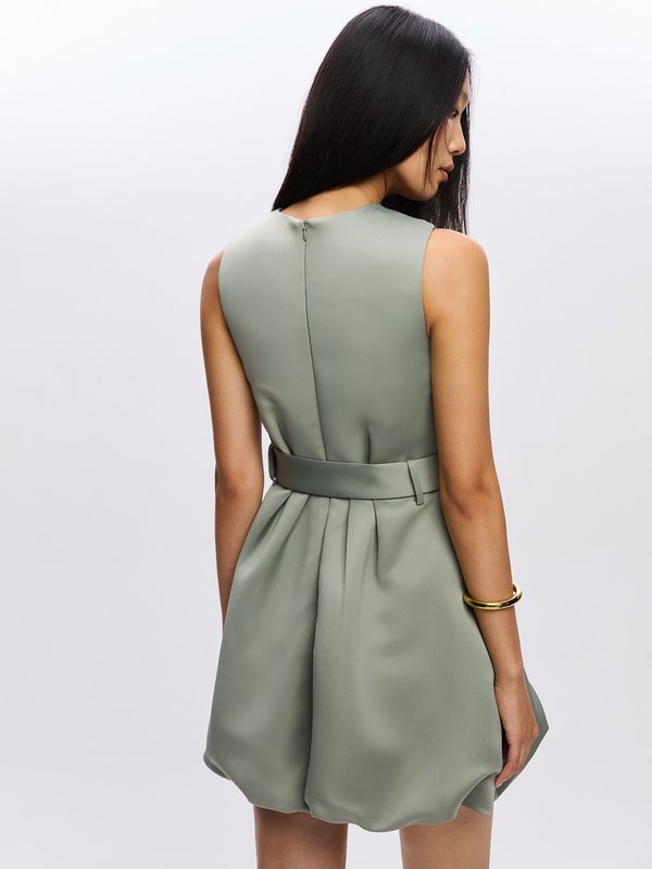 Pomelo Pomelo Belted Bubble Skirt Dress - Olive