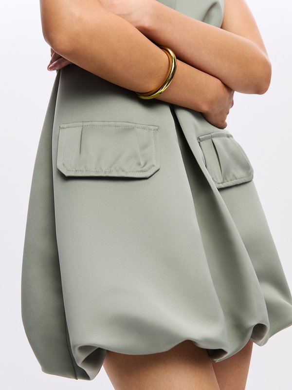 Pomelo Pomelo Belted Bubble Skirt Dress - Olive
