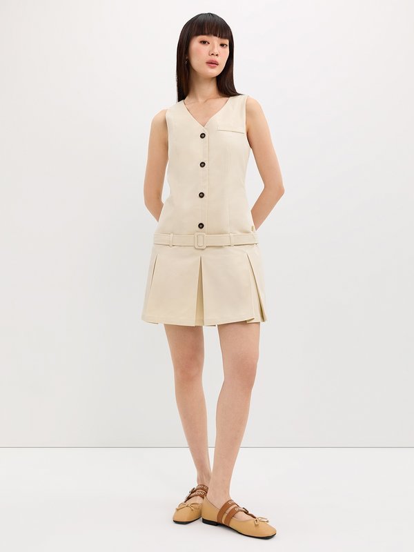 Pomelo Pomelo Belted Button-Up Dress - Ivory
