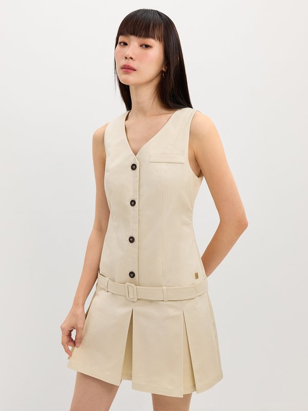 pomelo Pomelo Belted Button-Up Dress - Ivory