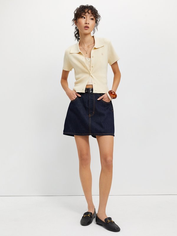 Pomelo Pomelo Belted Denim Skirt - Dark Blue