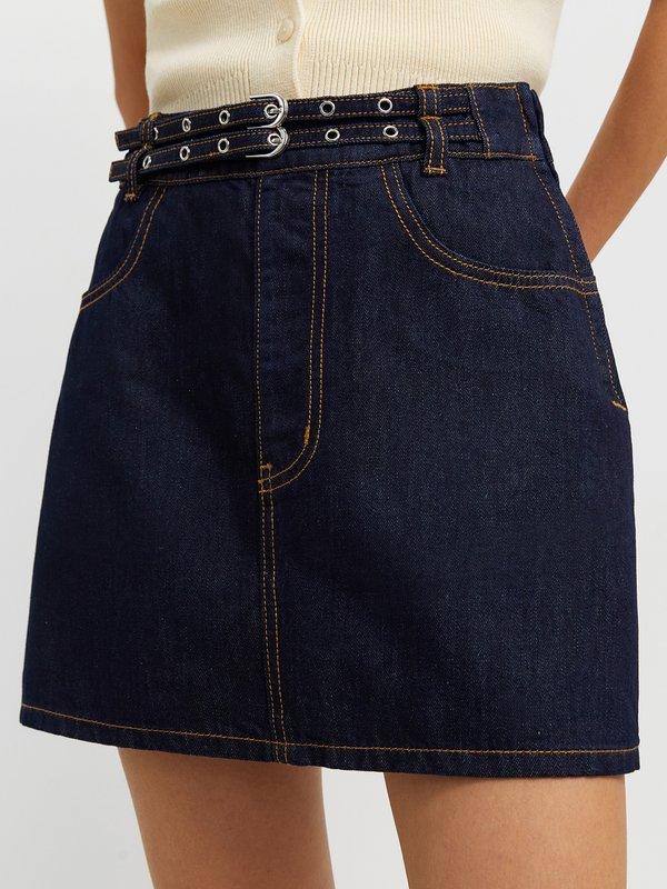 pomelo Pomelo Belted Denim Skirt - Dark Blue