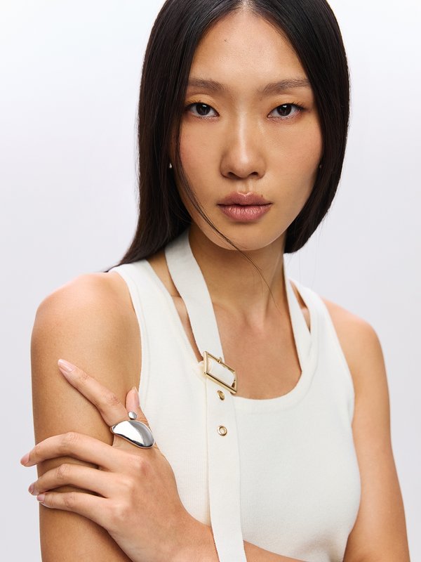 Pomelo Pomelo Belted Knit Top - Cream