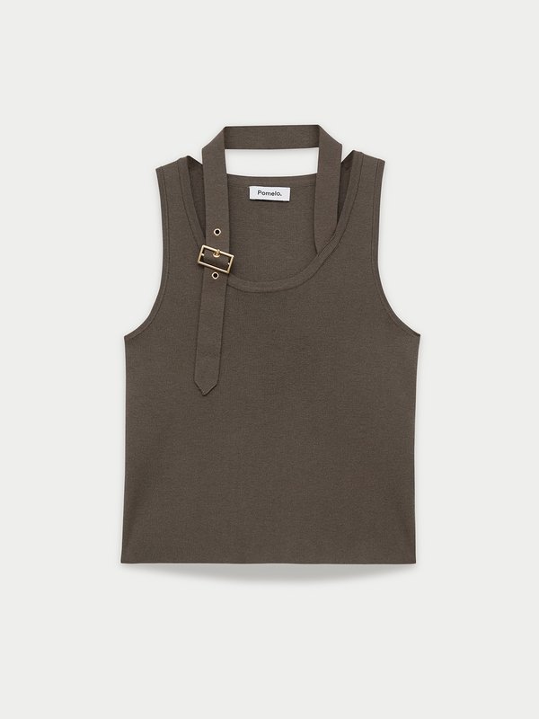 Pomelo Pomelo Belted Knit Top - Dark Green