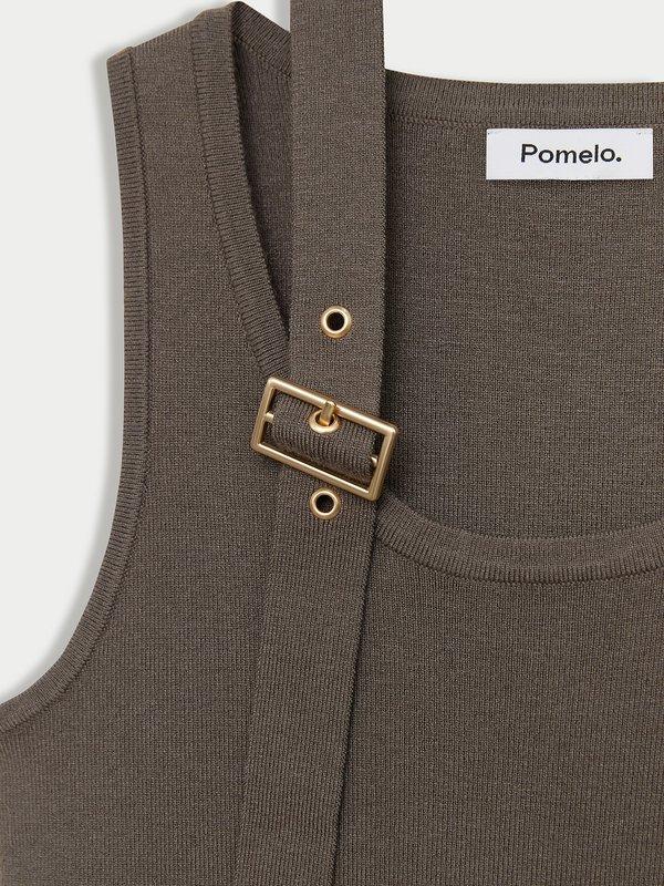 Pomelo Pomelo Belted Knit Top - Dark Green