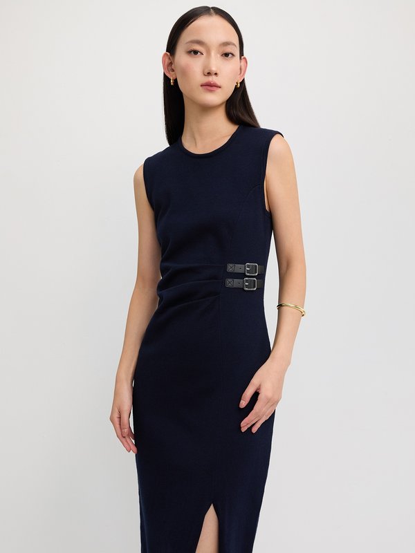 Pomelo Pomelo Belted Midi Dress - Navy