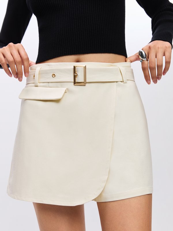 pomelo Pomelo Belted Skort - Cream