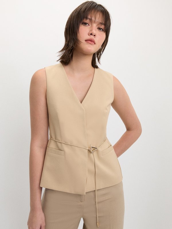 pomelo Pomelo Belted Vest - Beige