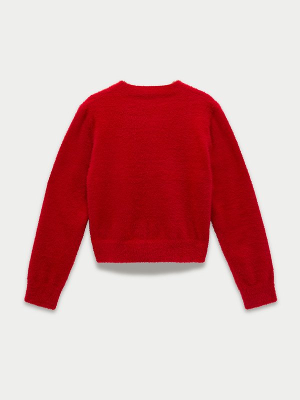 Pomelo Pomelo Bow Button Fluffy Cardigan - Red