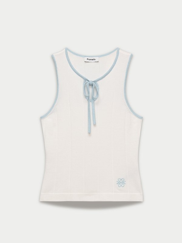 pomelo Pomelo Bow Contrast Trim Tank Top - White