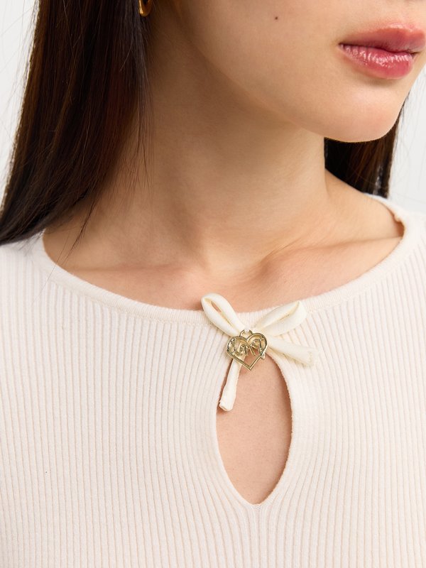 Pomelo Pomelo Bow Cut Out Knit Top - Off-White
