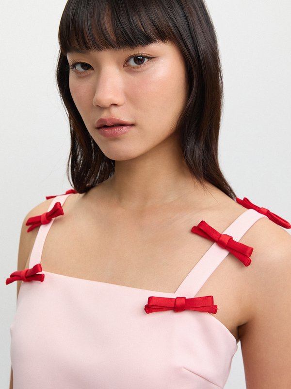 Pomelo Pomelo Bow Detail Mini Dress - Light Pink