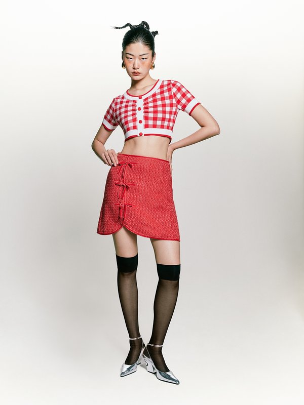 Pomelo Pomelo Bow Detail Mini Skirt - Red